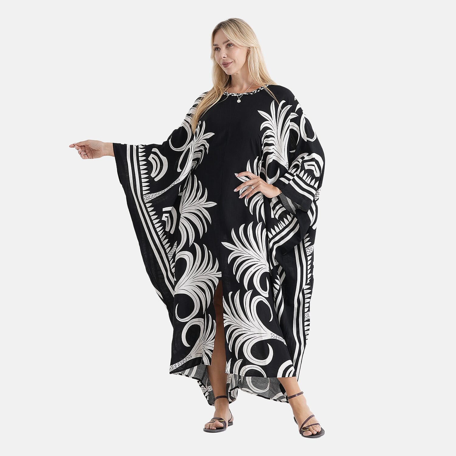 La Marey Embroidered Holiday Kaftan Dress (Size - One Size) - Black