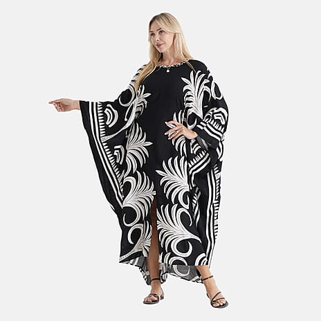 La Marey Embroidered Holiday Kaftan Dress (Size - One Size) - Black