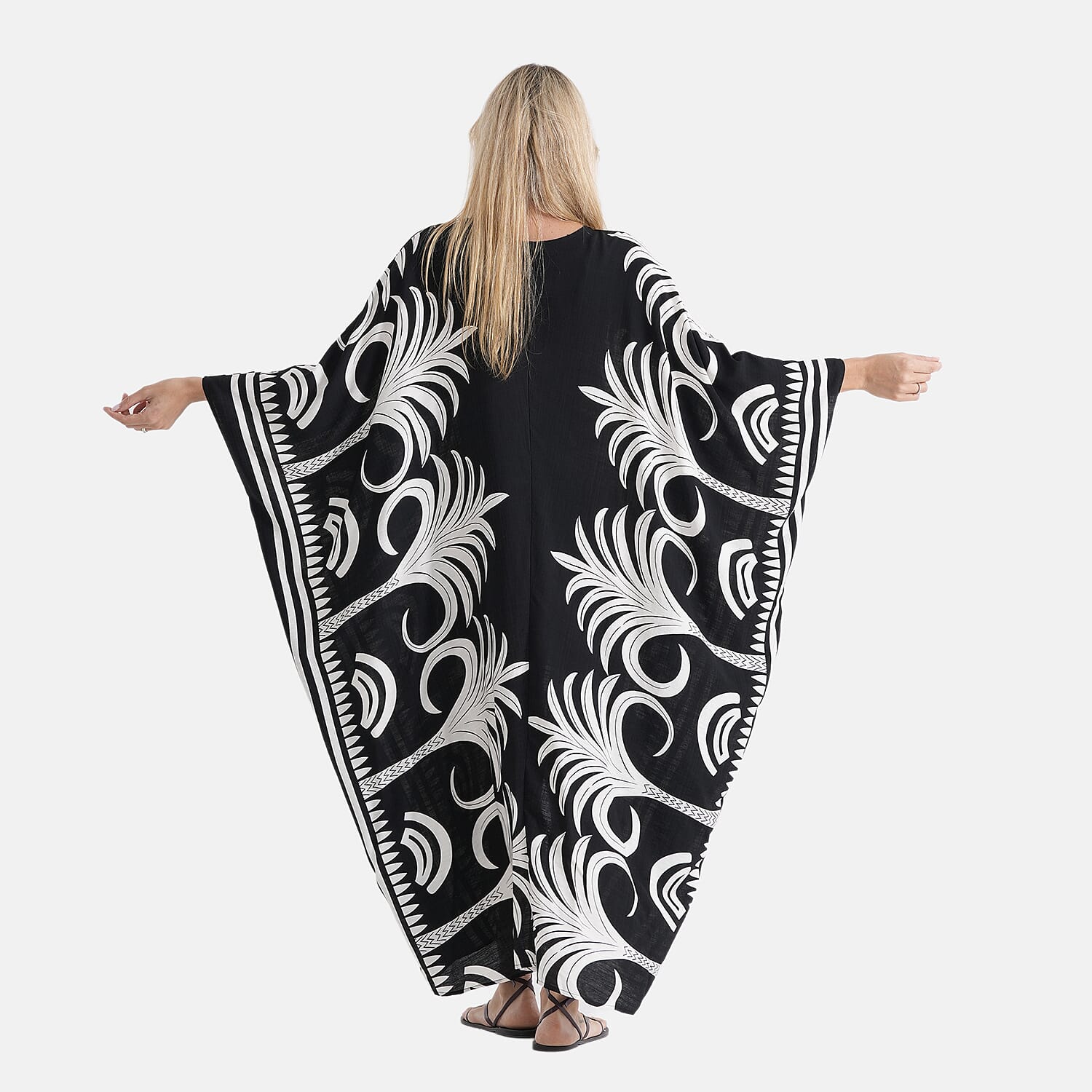 La Marey Embroidered Holiday Kaftan Dress (Size - One Size) - Black