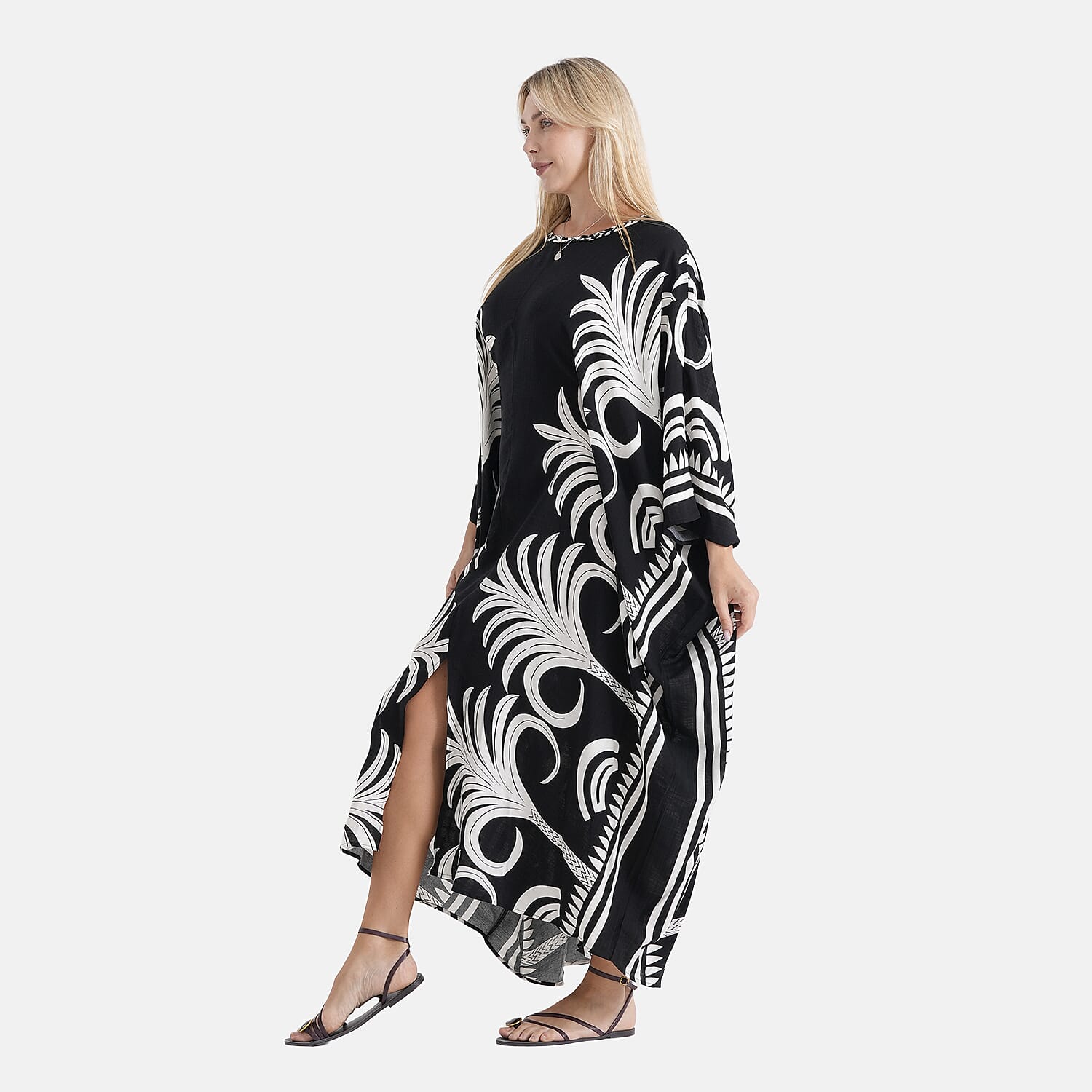 La Marey Embroidered Holiday Kaftan Dress (Size - One Size) - Black