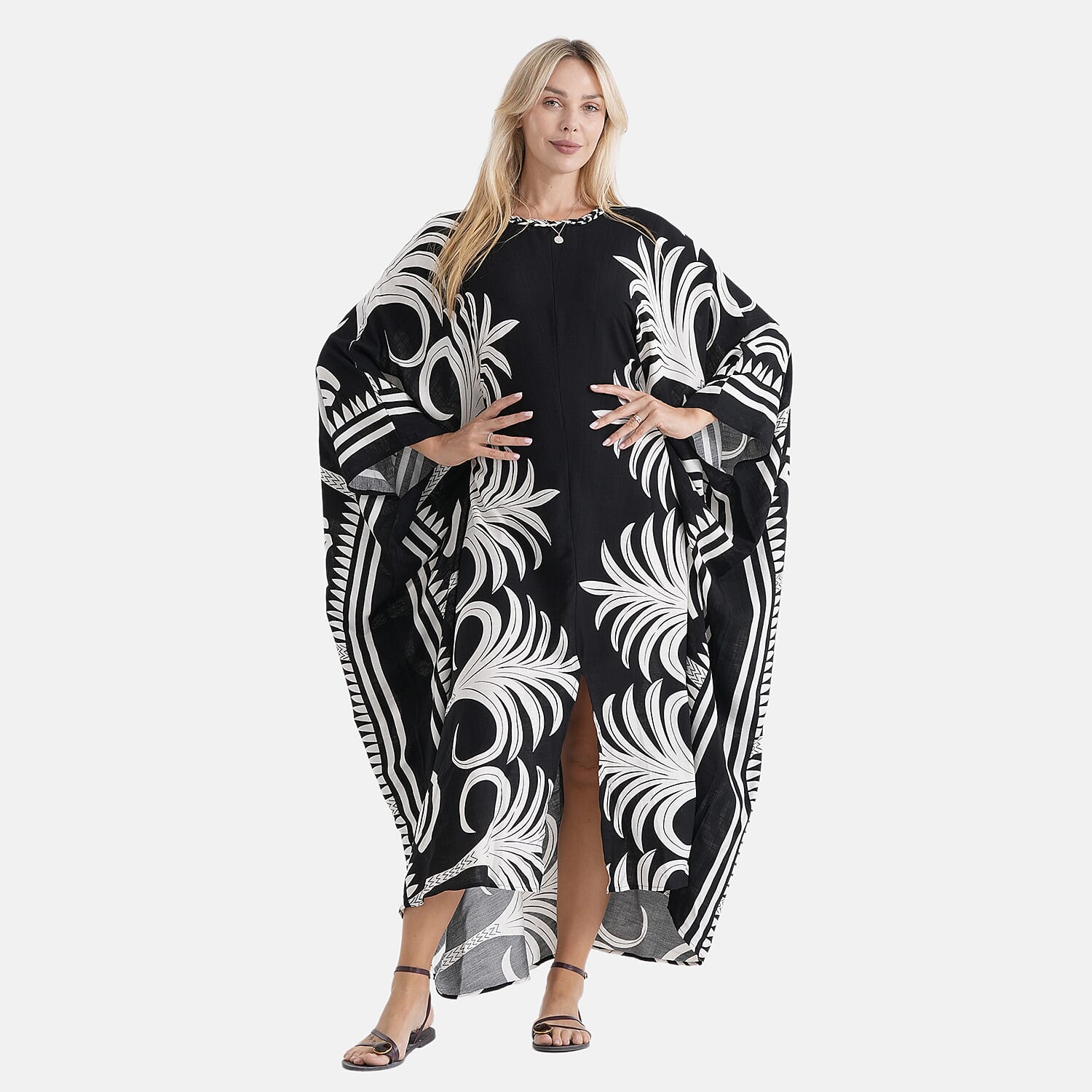 La Marey Embroidered Holiday Kaftan Dress (Size - One Size) - Black