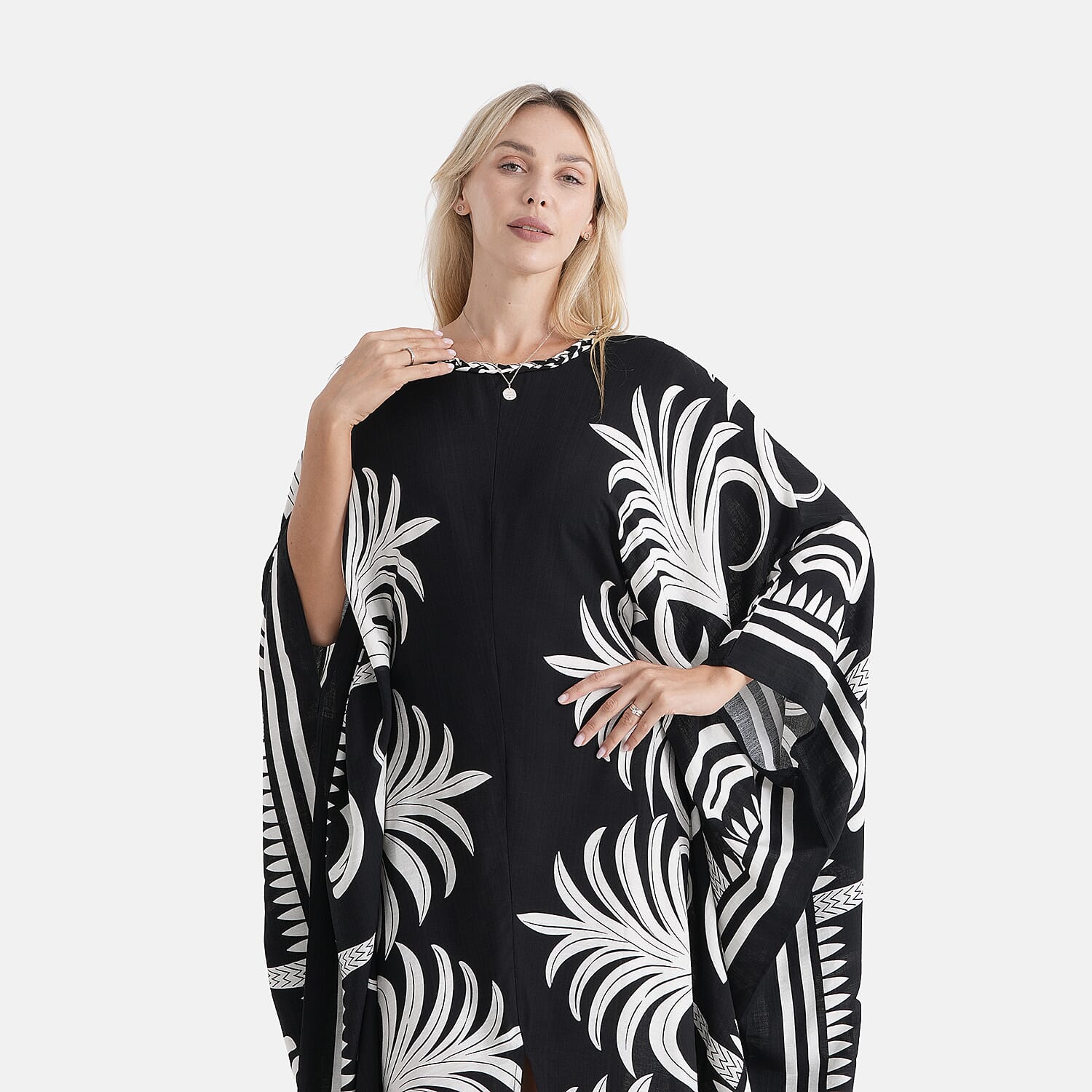La Marey Embroidered Holiday Kaftan Dress (Size - One Size) - Black