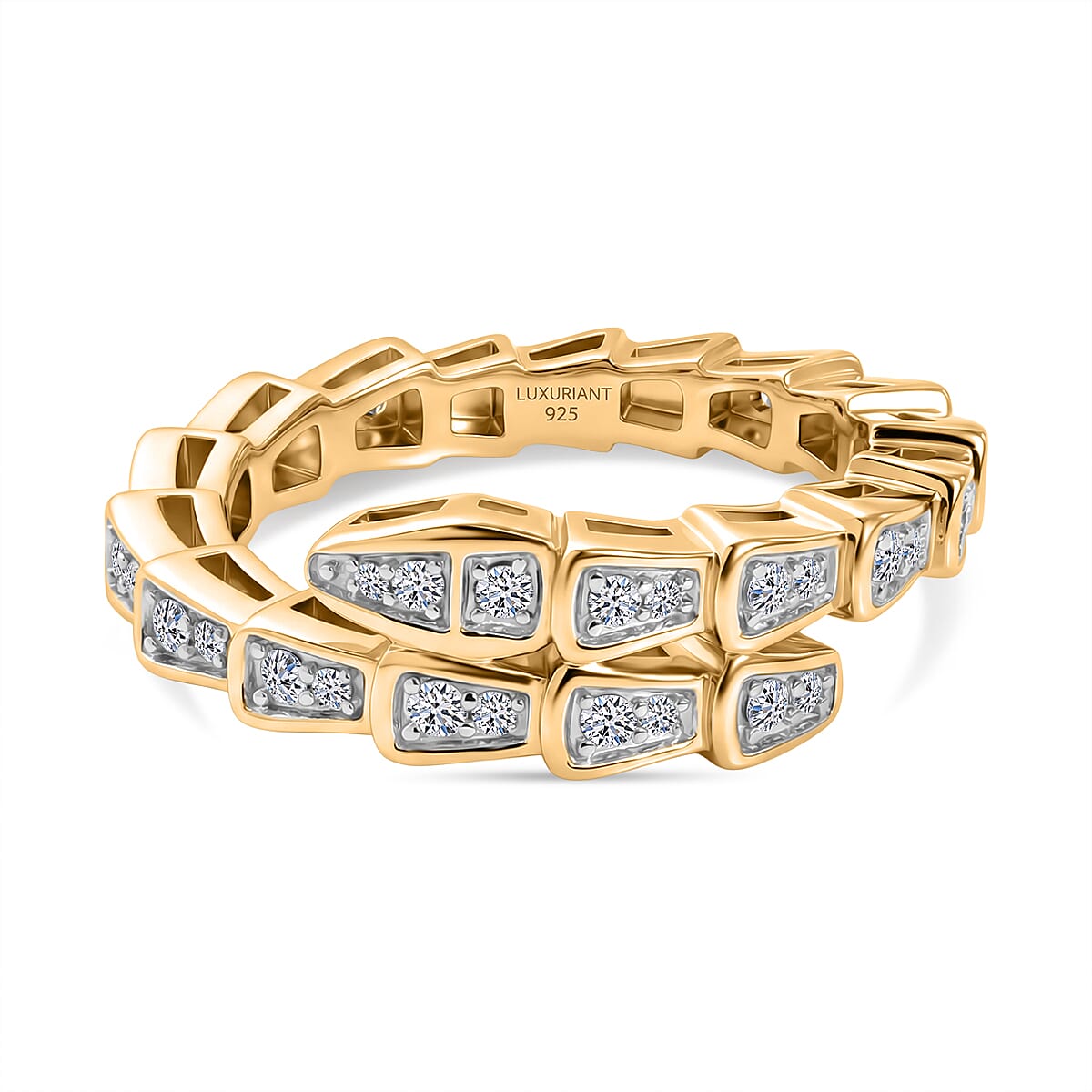 Luxuriant - Lab Grown Diamond (SI-G-H) Serpentine Band Ring in 18K Vermeil Yellow Gold Plated Sterling Silver 0.28 Ct