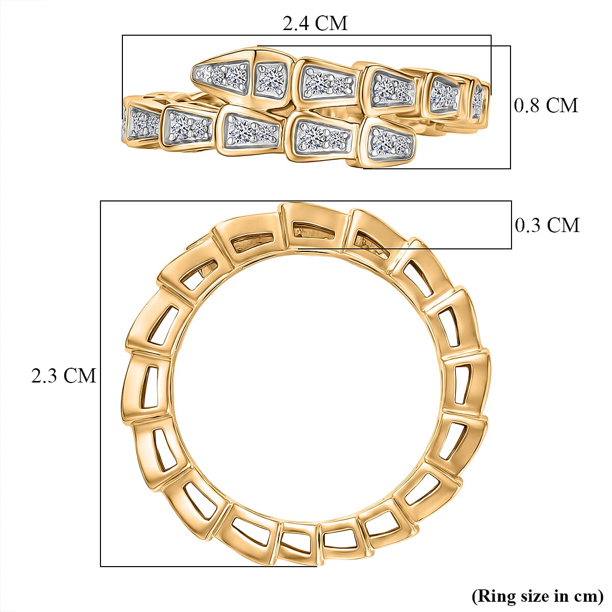 Luxuriant - Lab Grown Diamond (SI-G-H) Serpentine Band Ring in 18K Vermeil Yellow Gold Plated Sterling Silver 0.28 Ct