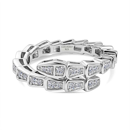 LUXURIANT Lab Grown Diamond Serpentine Ring in Rhodium Overlay Sterling Silver (SI-G-H)
