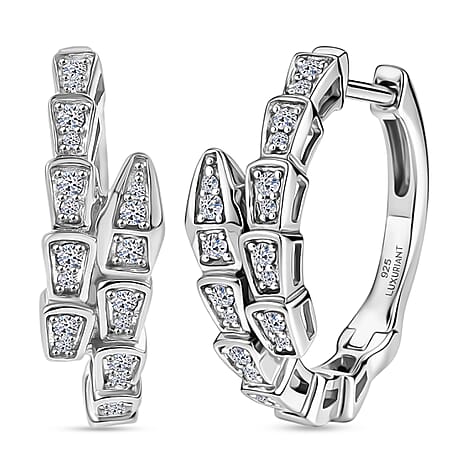 Luxuriant SI-G-H Lab Grown Diamond J Hoop Earring in Rhodium Overlay Sterling Silver
