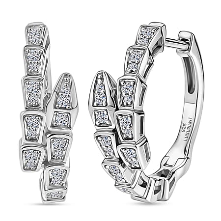LUXURIANT Lab Grown Diamond Serpentine Hoop Earring in Rhodium Overlay Sterling Silver LUXURIANT Lab Grown Diamond Serpentine Hoop Earring in Rhodium Overlay Sterling Silver