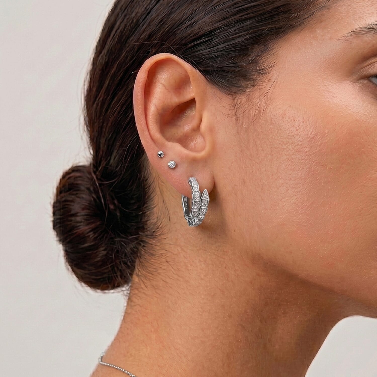 Luxuriant SI-G-H Lab Grown Diamond J Hoop Earring in Rhodium Overlay Sterling Silver