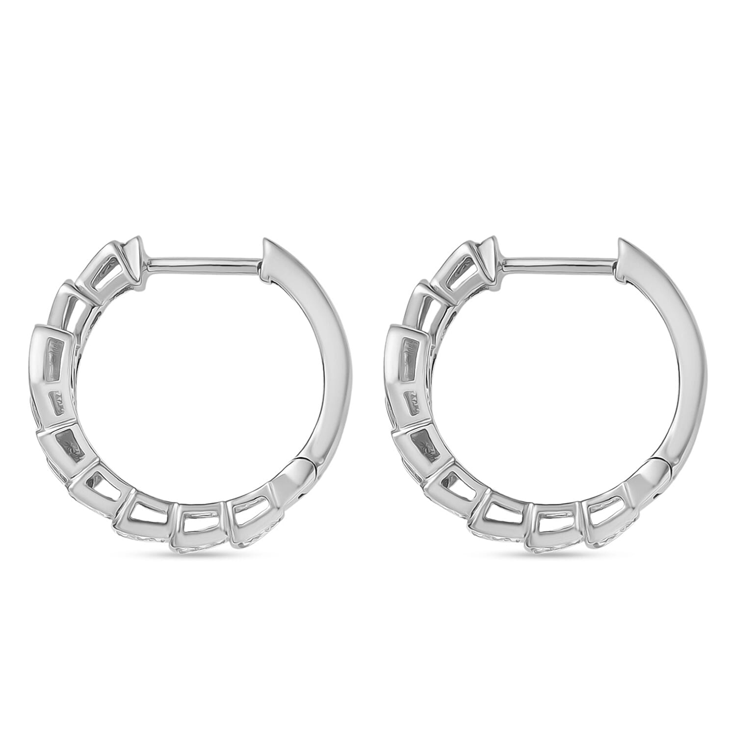 Luxuriant SI-G-H Lab Grown Diamond J Hoop Earring in Rhodium Overlay Sterling Silver