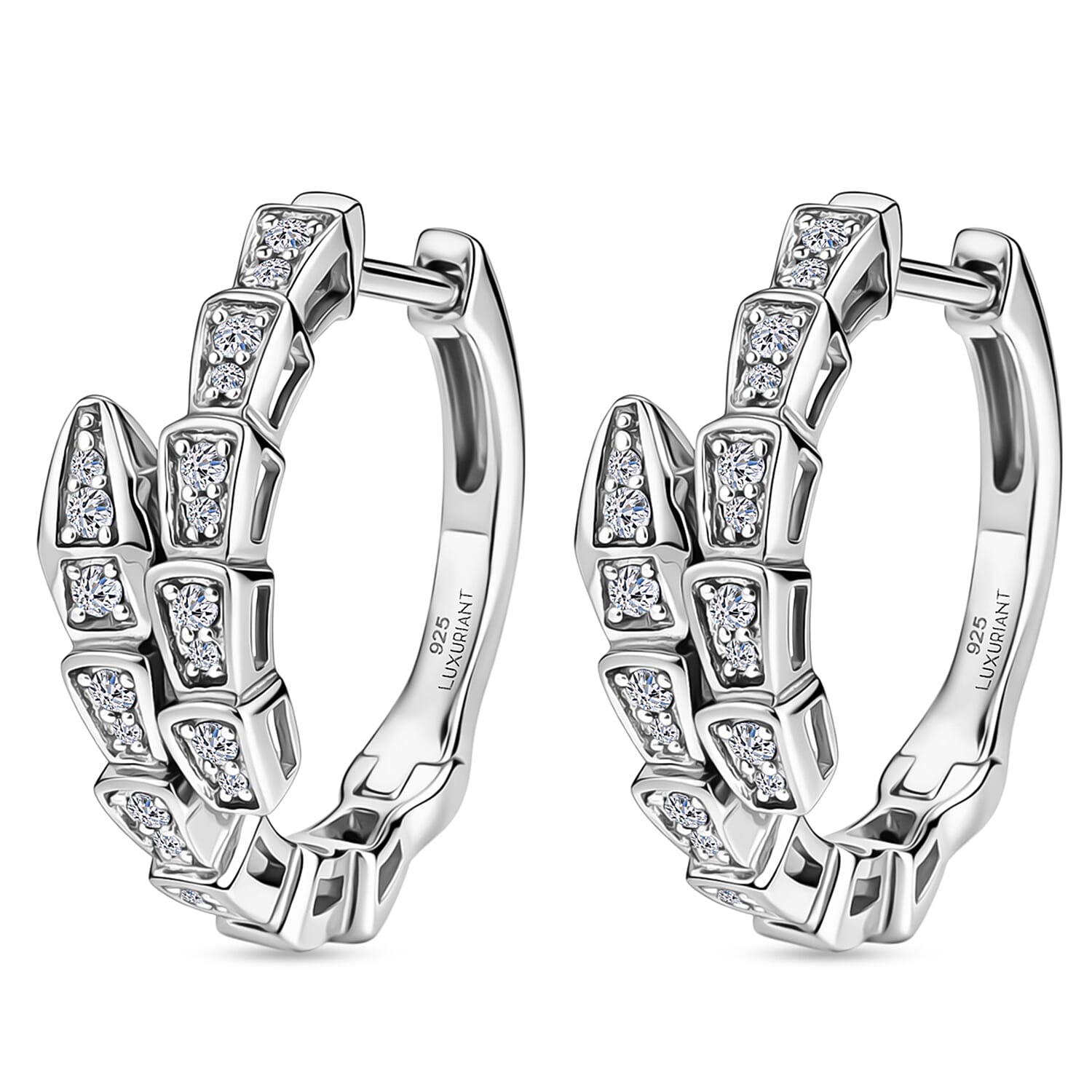Luxuriant SI-G-H Lab Grown Diamond J Hoop Earring in Rhodium Overlay Sterling Silver