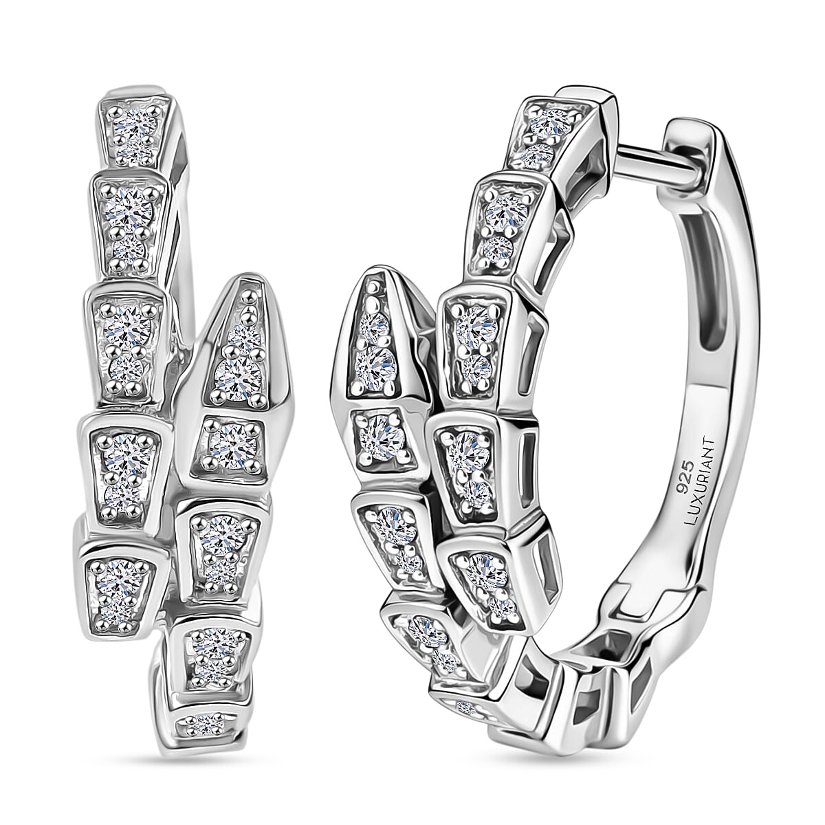 Luxuriant SI-G-H Lab Grown Diamond J Hoop Earring in Rhodium Overlay Sterling Silver