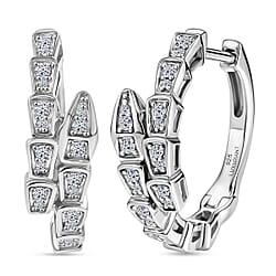 LUXURIANT Lab Grown Diamond Serpentine Hoop Earring in Rhodium Overlay Sterling Silver 0.32 Ct.