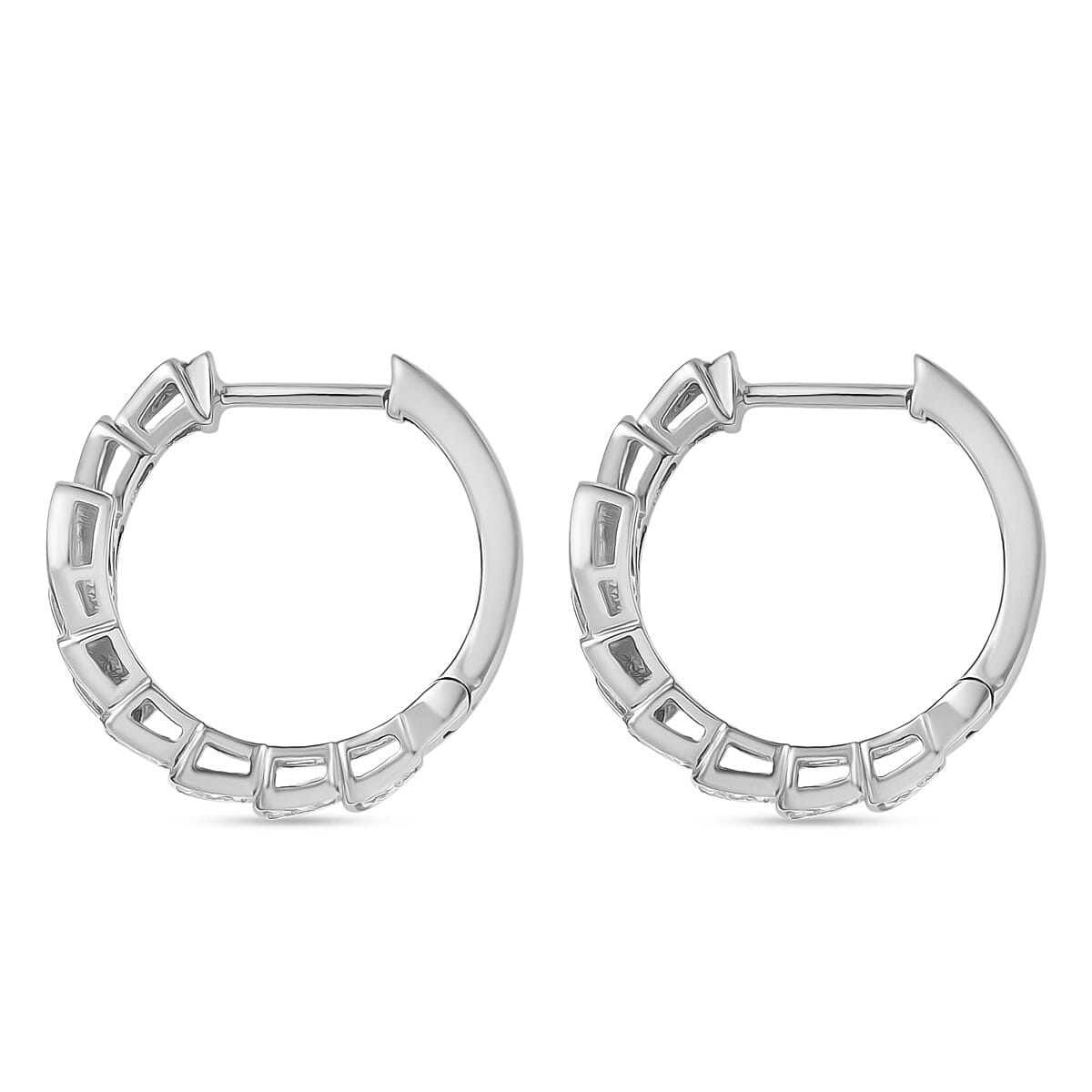 Luxuriant SI-G-H Lab Grown Diamond J Hoop Earring in Rhodium Overlay Sterling Silver