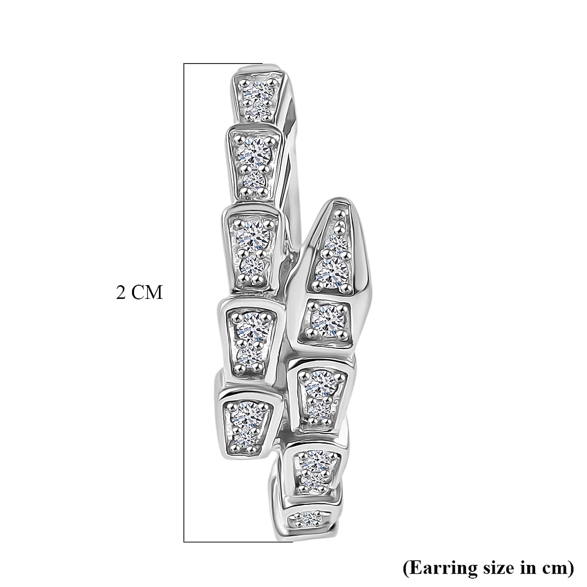 Luxuriant SI-G-H Lab Grown Diamond J Hoop Earring in Rhodium Overlay Sterling Silver