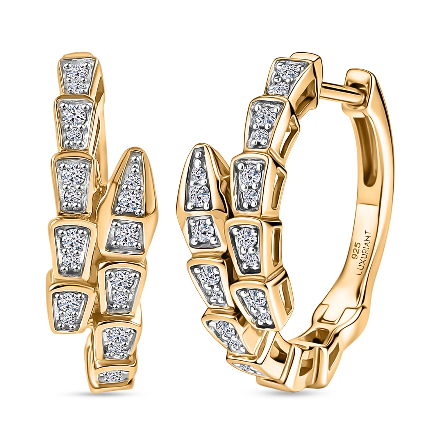 Luxuriant SI-G-H Lab Grown Diamond J Hoop Earring in 18K Vermeil Yellow Gold Plated Sterling Silver