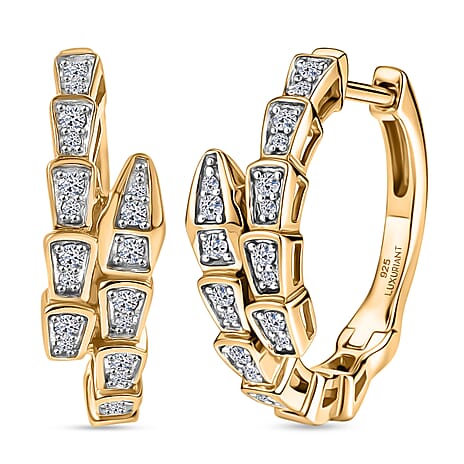 Luxuriant SI-G-H Lab Grown Diamond J Hoop Earring in 18K Vermeil Yellow Gold Plated Sterling Silver