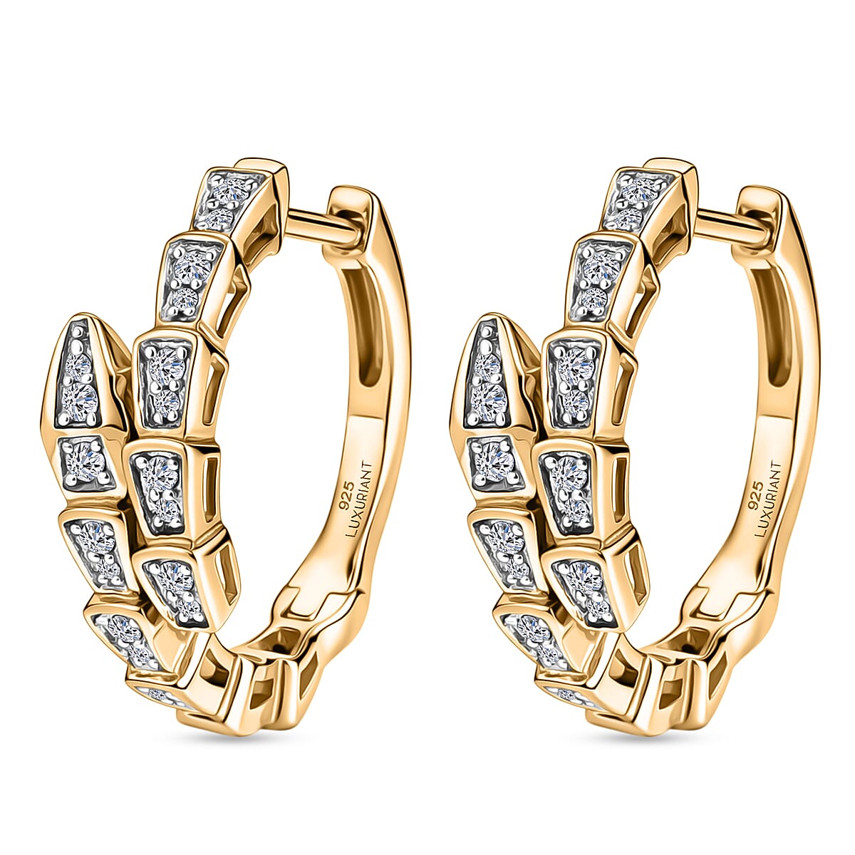 Luxuriant SI-G-H Lab Grown Diamond J Hoop Earring in 18K Vermeil Yellow Gold Plated Sterling Silver