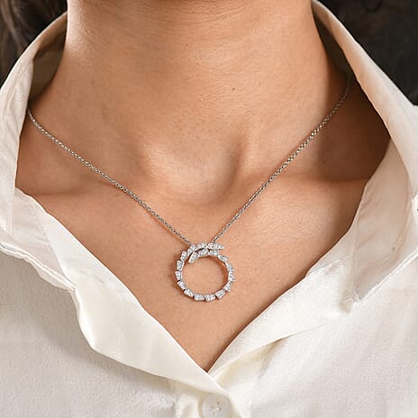 Luxuriant SI-G-H Lab Grown Diamond Circle Pendant in Rhodium Overlay Sterling Silver