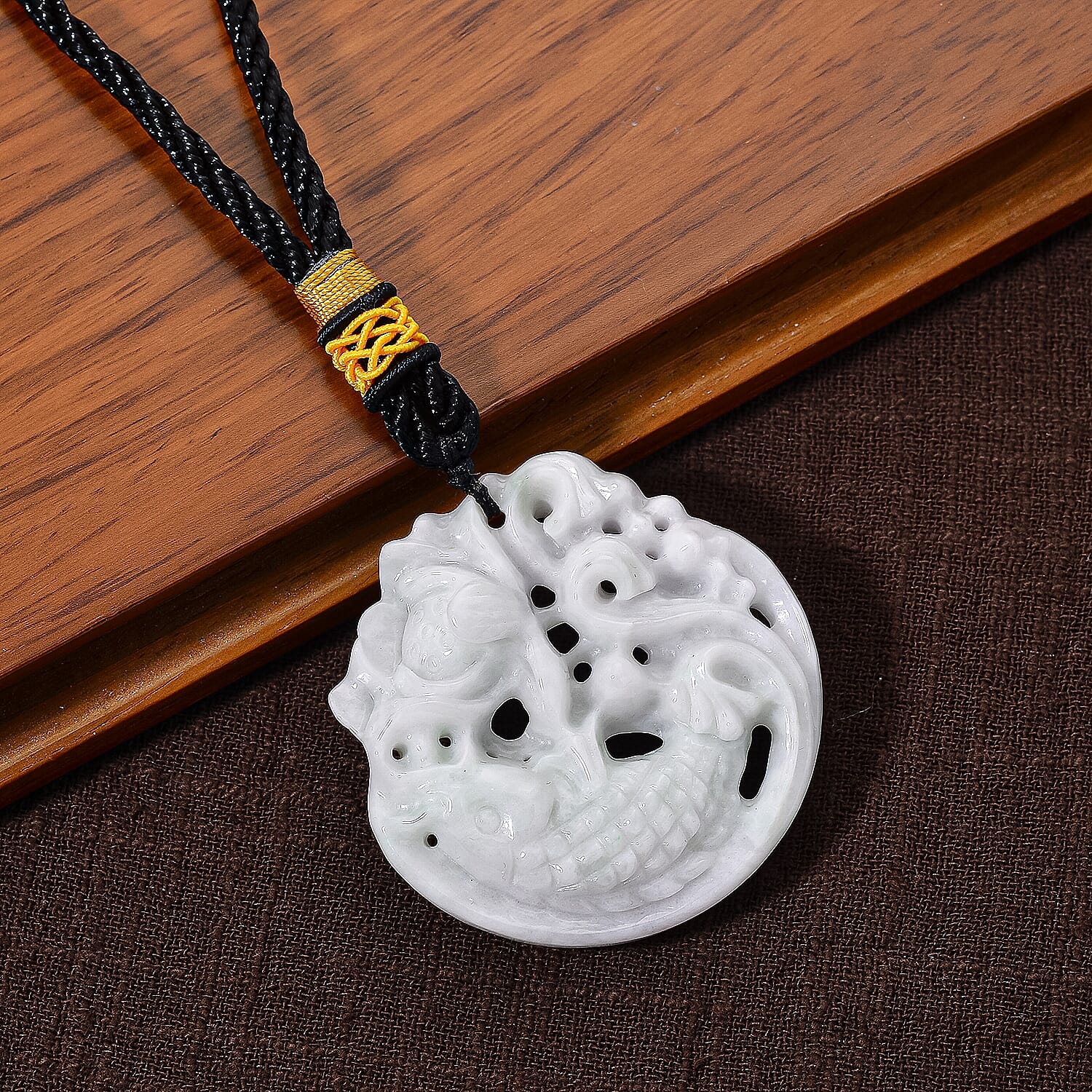 Vista Crest Hand-Carved Openwork Good Luck Charm with Black Cotton Cord 49.00 Gms