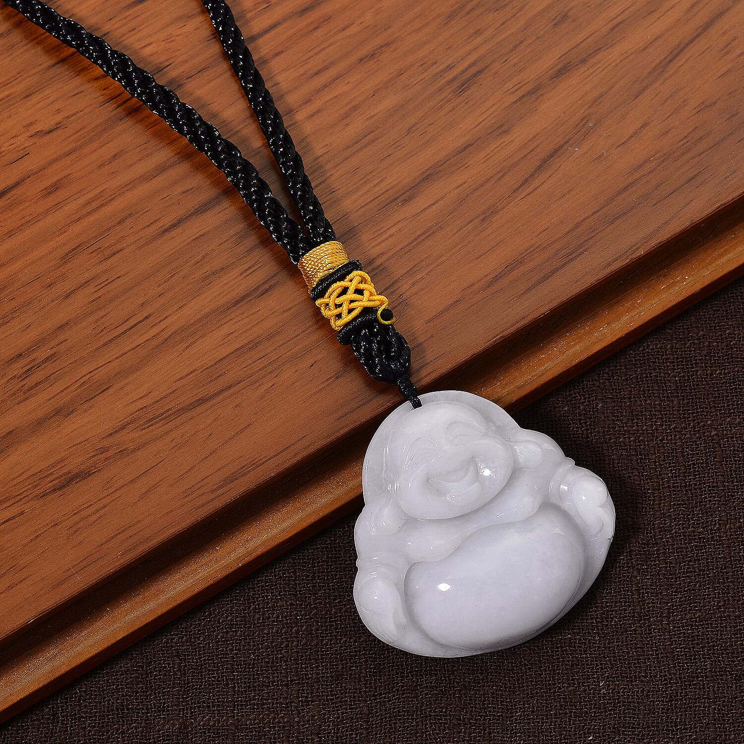 Vista Crest Natural White - Light Green Jade Laughing Buddha with Black Cotton Cord 39.00 Gms