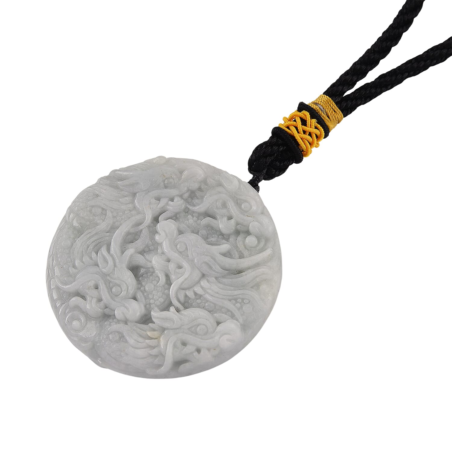 Vista Crest Natural White - Light Green Jade Hand-Carved Dragon with Black Cotton Cord 75.00 Gms