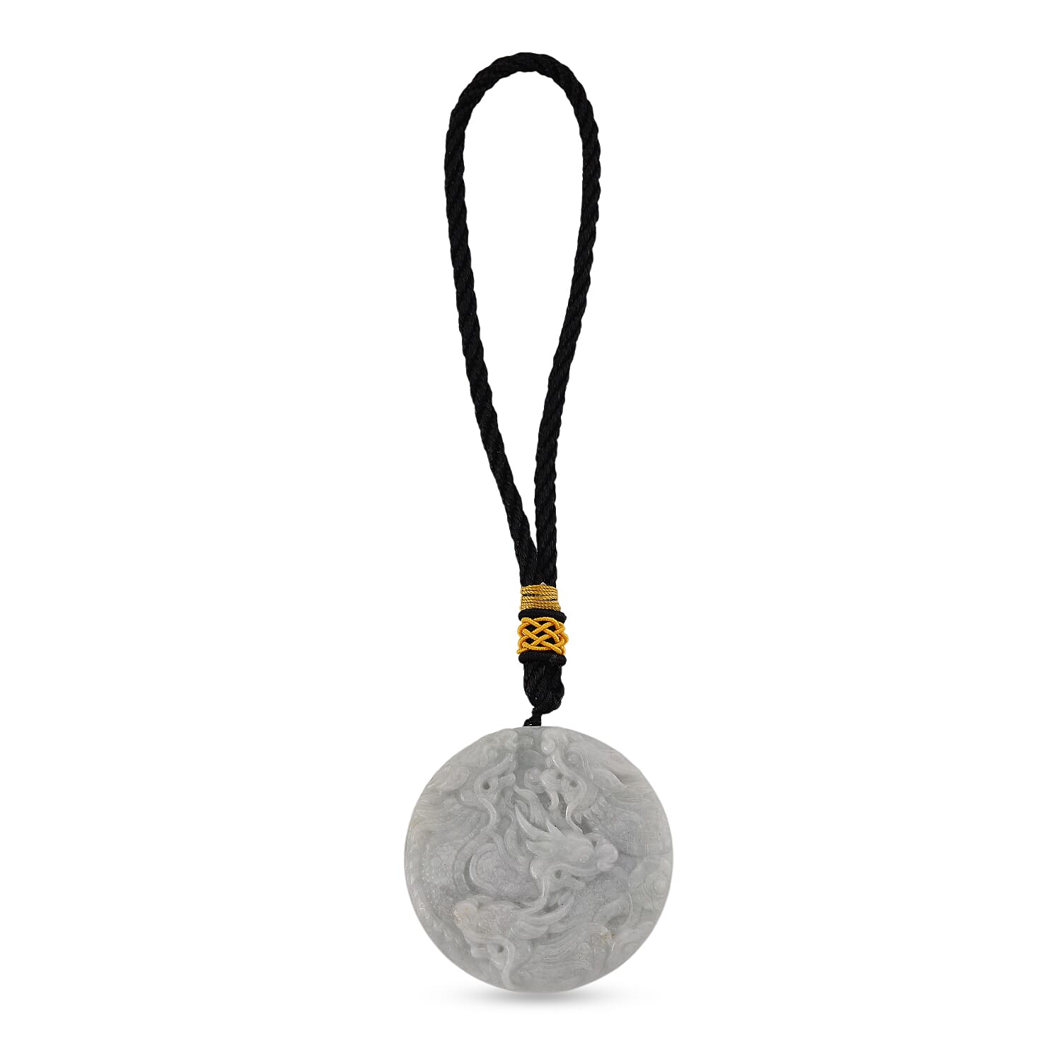 Vista Crest Natural White - Light Green Jade Hand-Carved Dragon with Black Cotton Cord 75.00 Gms