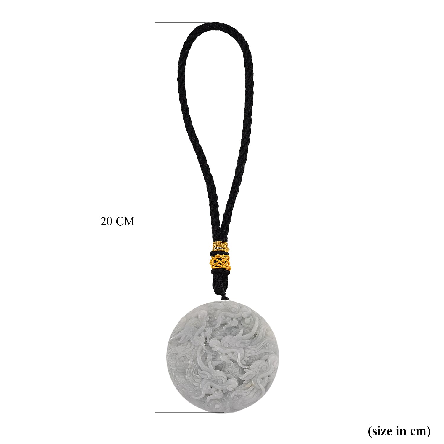 Vista Crest Natural White - Light Green Jade Hand-Carved Dragon with Black Cotton Cord 75.00 Gms
