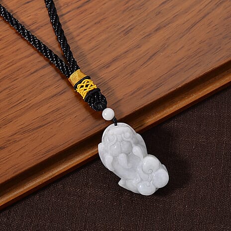 Vista Crest Natural White - Light Green Jade Hand-Carved Pixiu with Black Cotton Cord 30.00 Gms