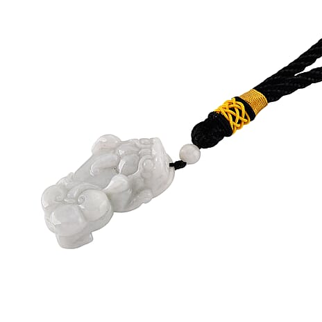 Vista Crest Natural White - Light Green Jade Hand-Carved Pixiu with Black Cotton Cord 30.00 Gms
