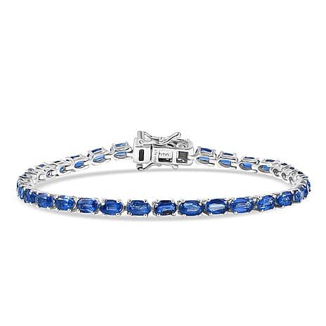 D'Joy AAA Natural Kashmir Kyanite Bracelet (Size - 7) with GB Lock Box in Rhodium Overlay Sterling Silver 11.41 Ct.