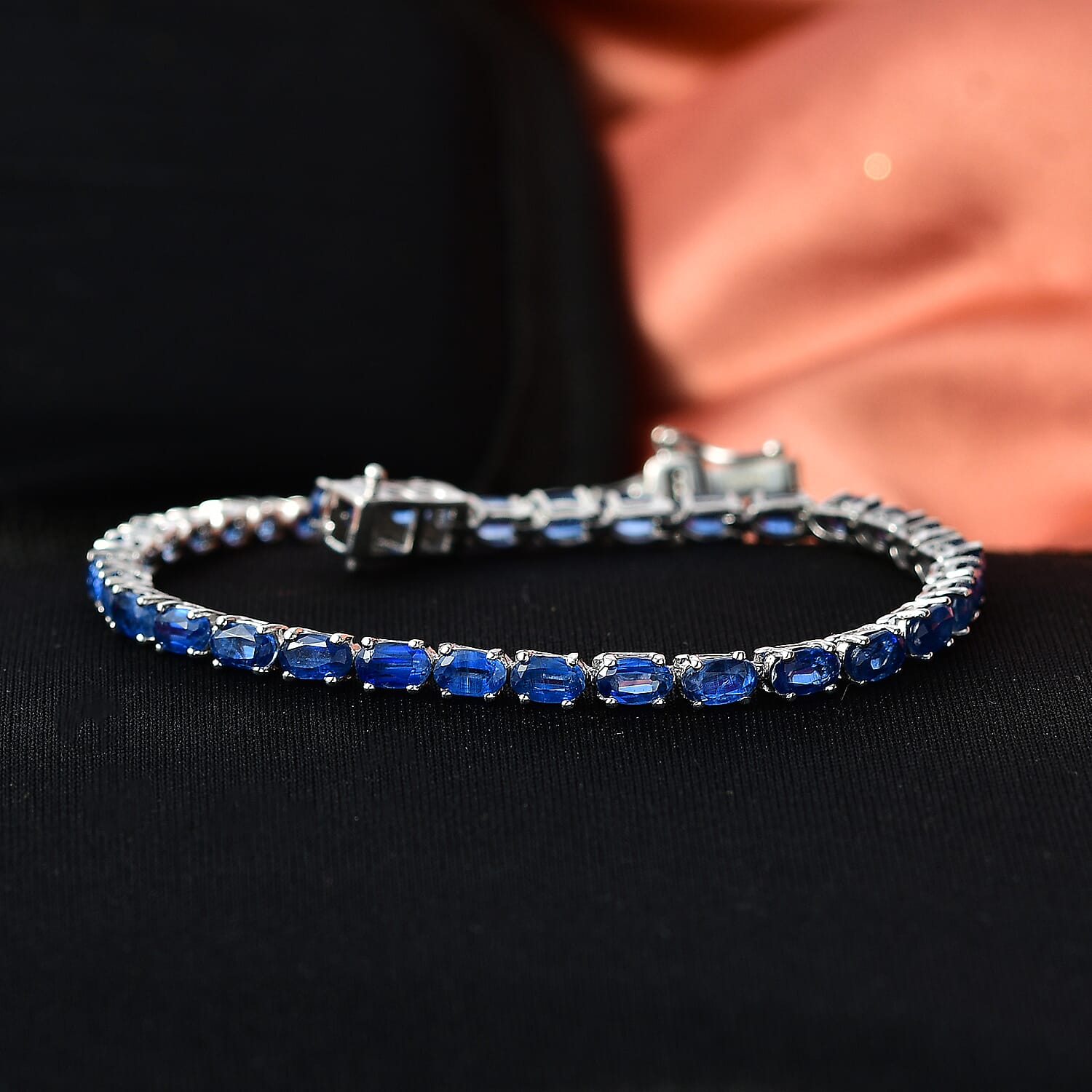 D'Joy AAA Natural Kashmir Kyanite Bracelet (Size - 7) with GB Lock Box in Rhodium Overlay Sterling Silver 11.41 Ct.