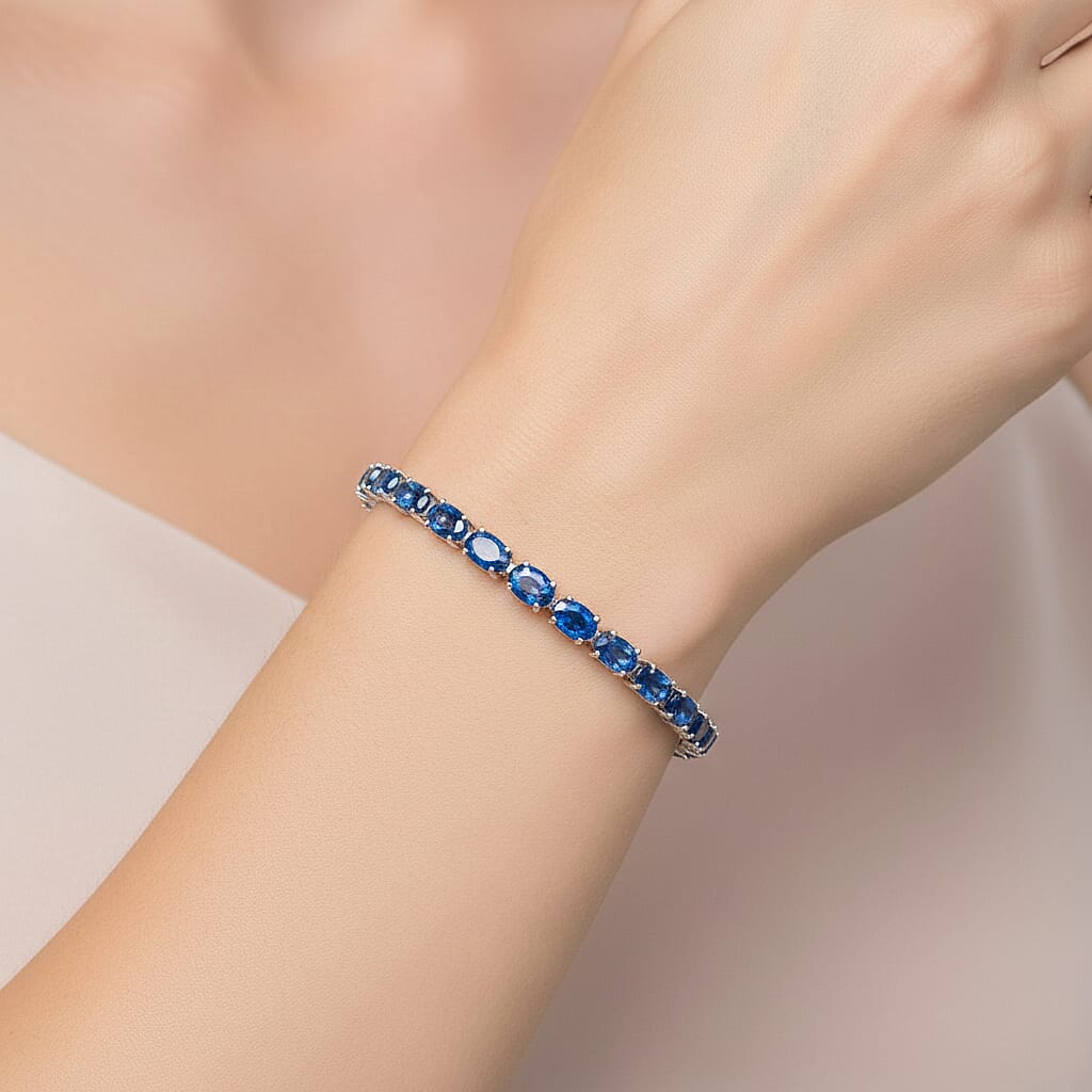 D'Joy Kyanite Bracelet (Size - 8) with GB Lock Box in Rhodium Overlay Sterling Silver 13.14 Ct.