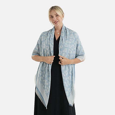 - Maisi 100% Cotton Cooling Printed Square Scarf (140 x 140 cm) - Blue