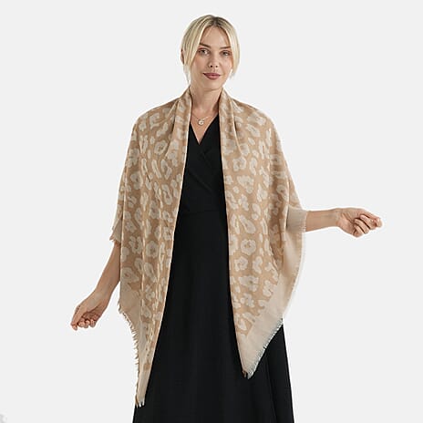 - Maisi 100% Cotton Printed Square Scarf (140 x 140 cm) - Coffee
