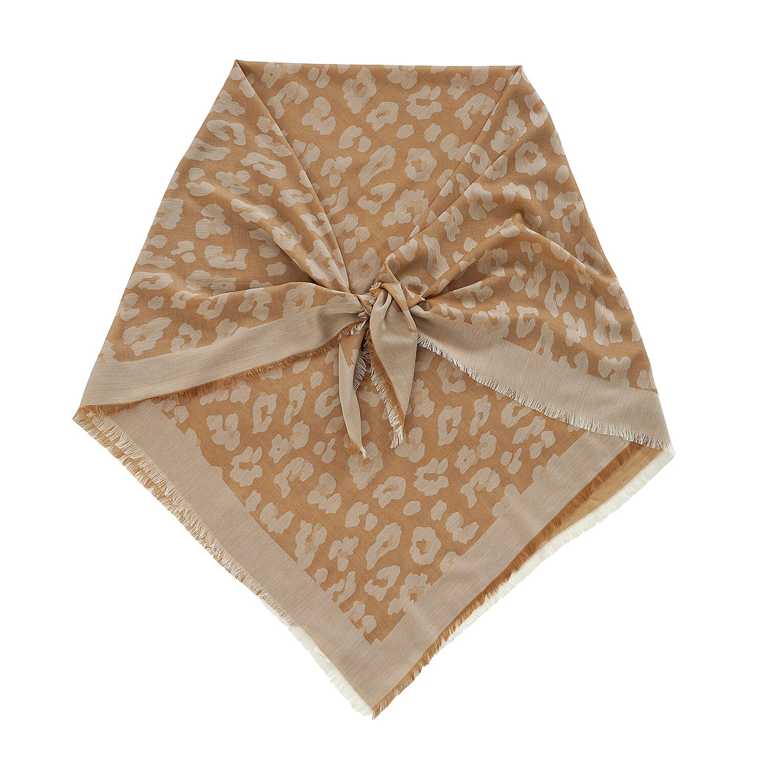 - Maisi 100% Cotton Printed Square Scarf (140 x 140 cm) - Coffee