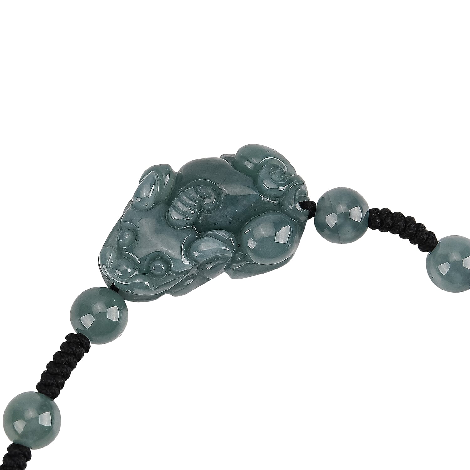 Natural Jadeite Jade Beads Adjustable Pixiu Charm Bracelet (Size - 6.5 To 9) 35.00 Ct.