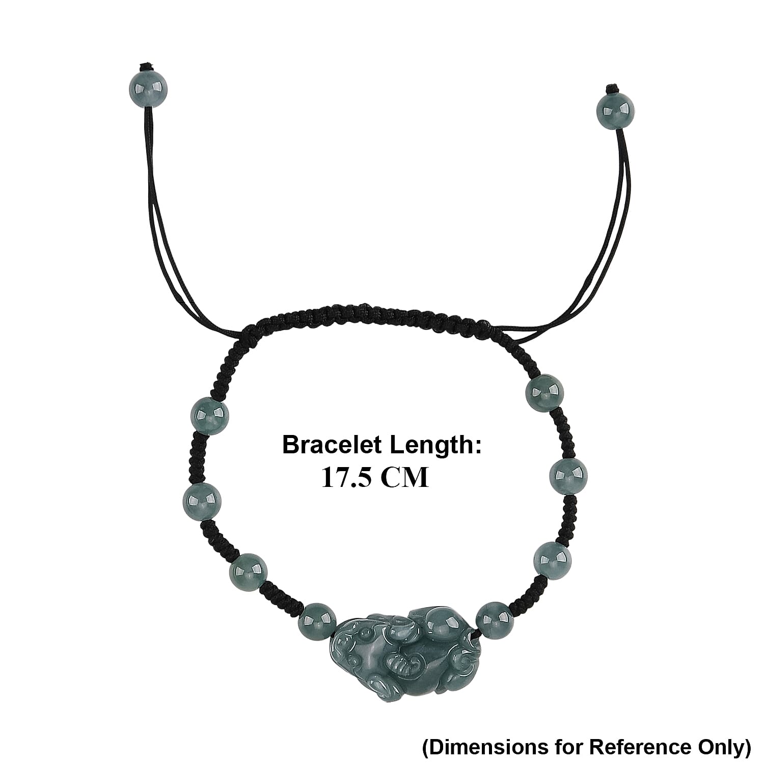 Natural Jadeite Jade Beads Adjustable Pixiu Charm Bracelet (Size - 6.5 To 9) 35.00 Ct.