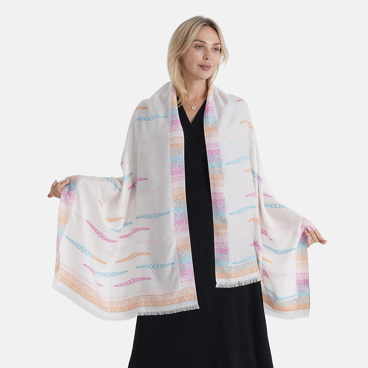- Maisi 100% Cotton Printed Tassel Scarf (70 x 190 cm) - Beige