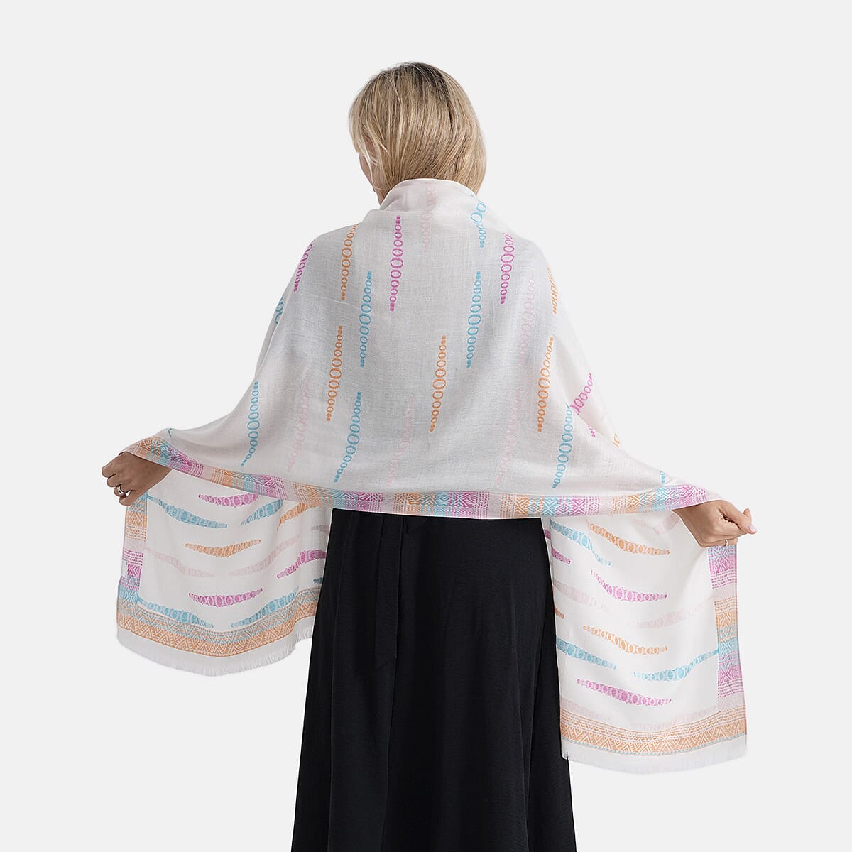 - Maisi 100% Cotton Printed Tassel Scarf (70 x 190 cm) - Beige