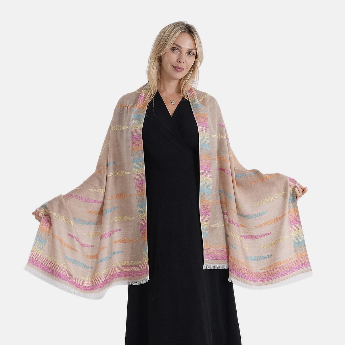 - Maisi 100% Cotton Printed Tassel Scarf (70 x 190 cm) - Coffee