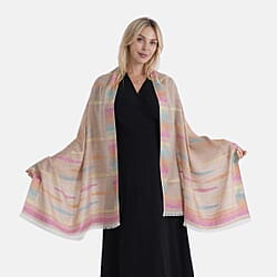 - Maisi 100% Cotton Printed Tassel Scarf (70 x 190 cm) - Beige