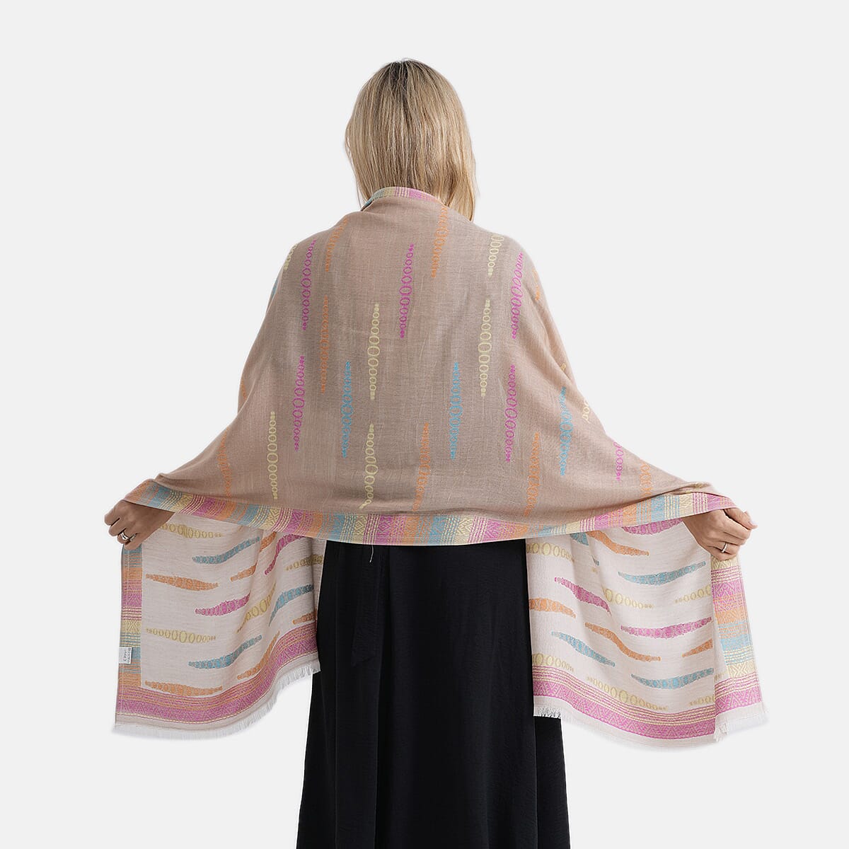 - Maisi 100% Cotton Printed Tassel Scarf (70 x 190 cm) - Coffee