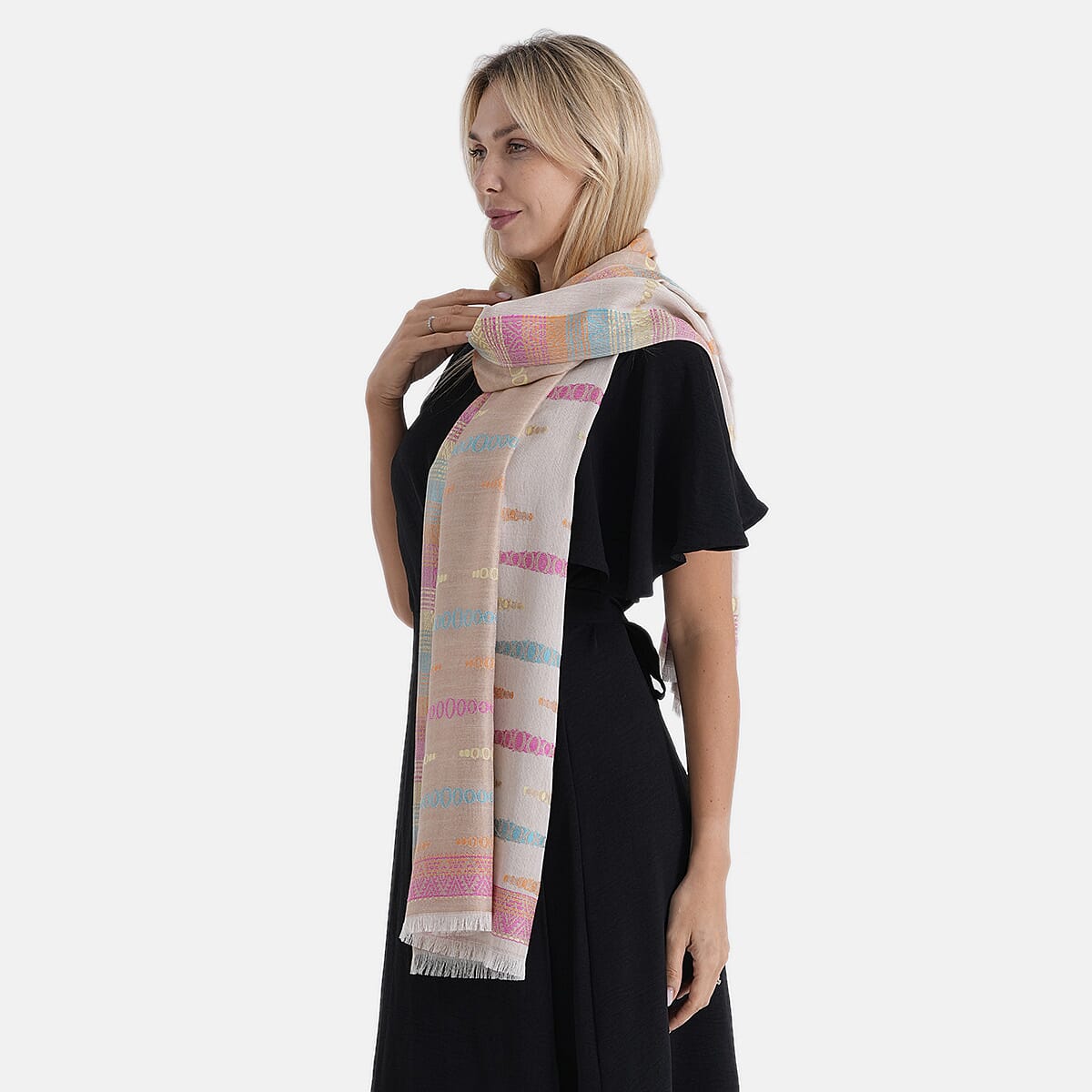 - Maisi 100% Cotton Printed Tassel Scarf (70 x 190 cm) - Coffee