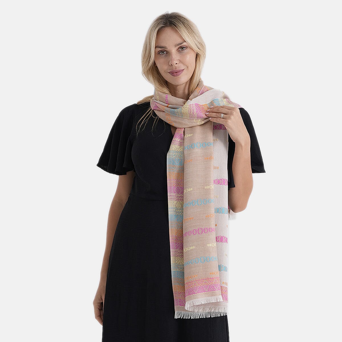 - Maisi 100% Cotton Printed Tassel Scarf (70 x 190 cm) - Coffee