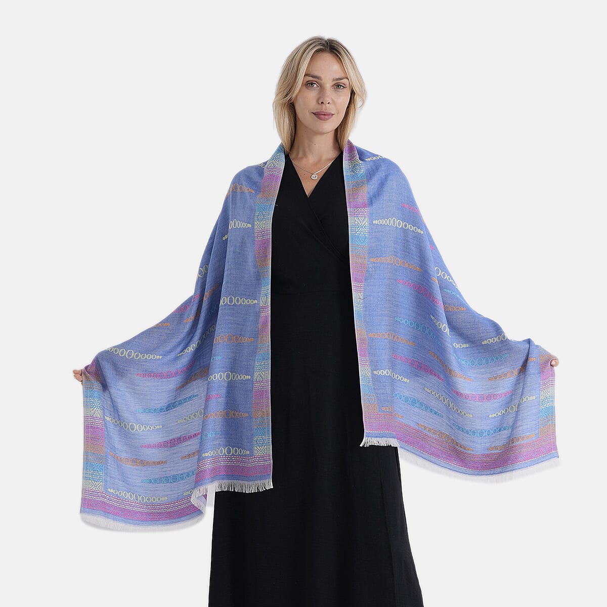 - Maisi 100% Cotton Printed Tassel Scarf (70 x 190 cm) - Blue
