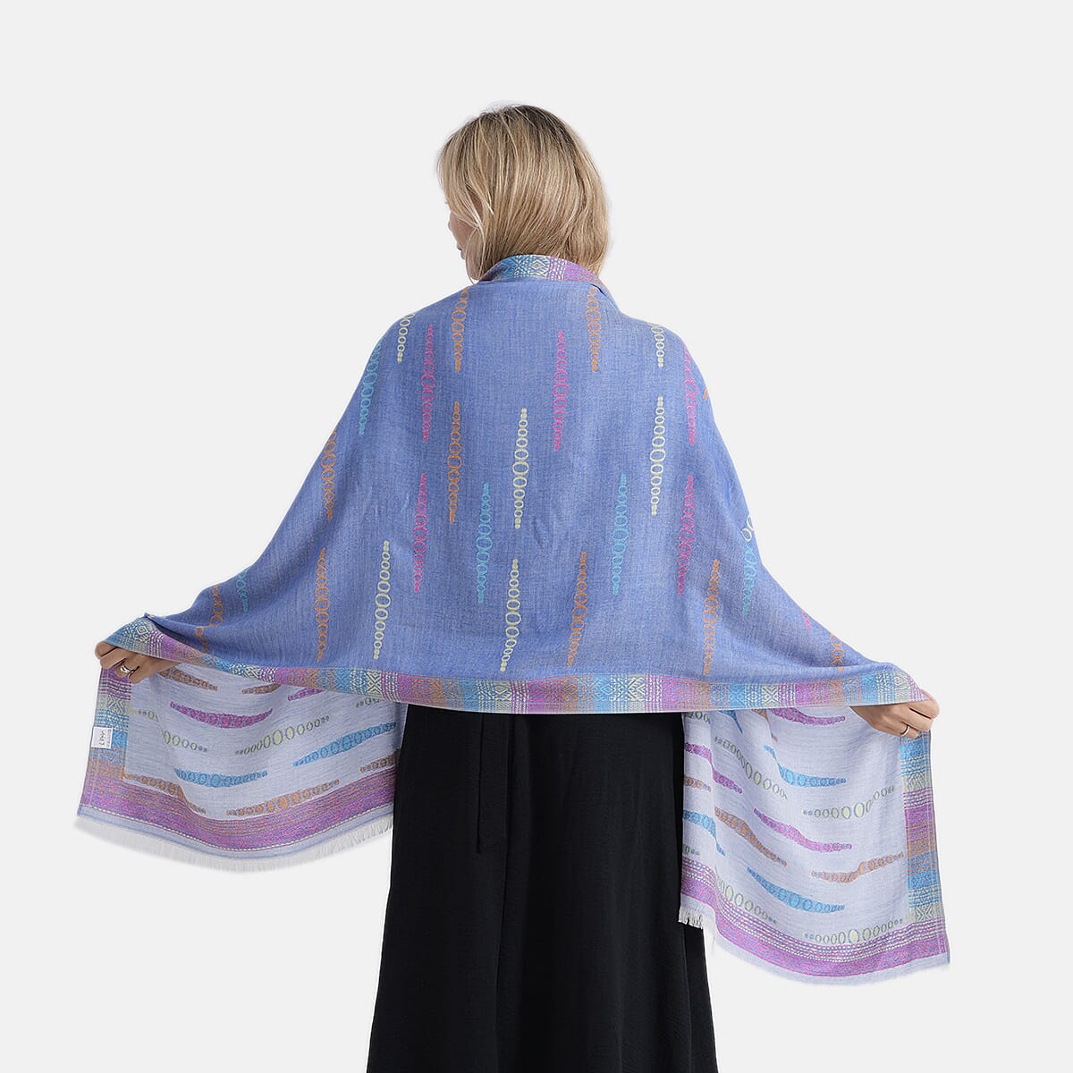 - Maisi 100% Cotton Printed Tassel Scarf (70 x 190 cm) - Blue