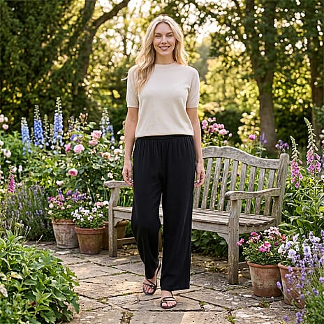 La Marey Women's Relaxed Fit Wide-Leg Trousers (Size - S-M, 8-14) - Black