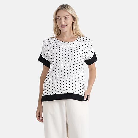 La Marey Womens Polka Dot Short Sleeve Blouse (Size S-M, 8-14) - White & Black