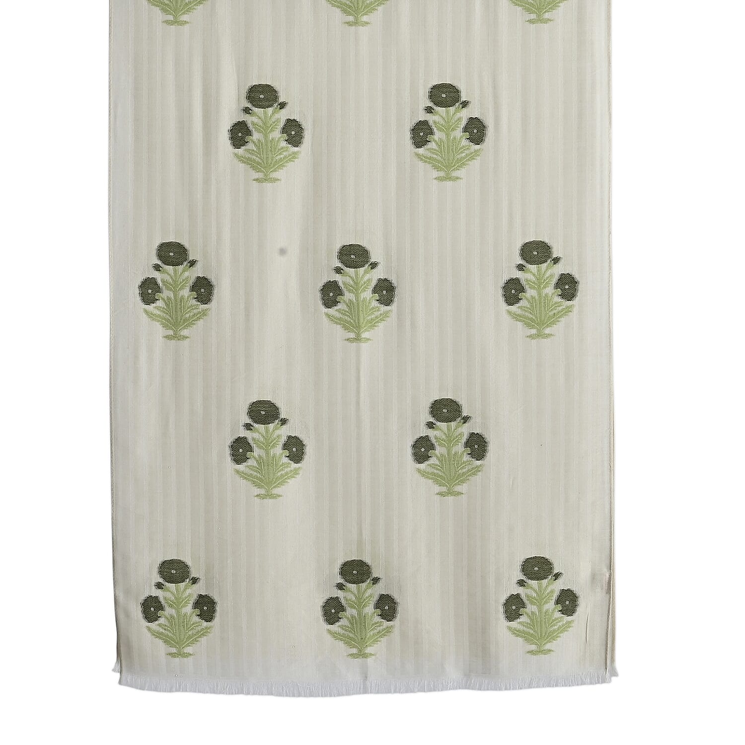 - Maisi Cotton Floral Printed Tassel Scarf (70 x 190 cm) - Beige