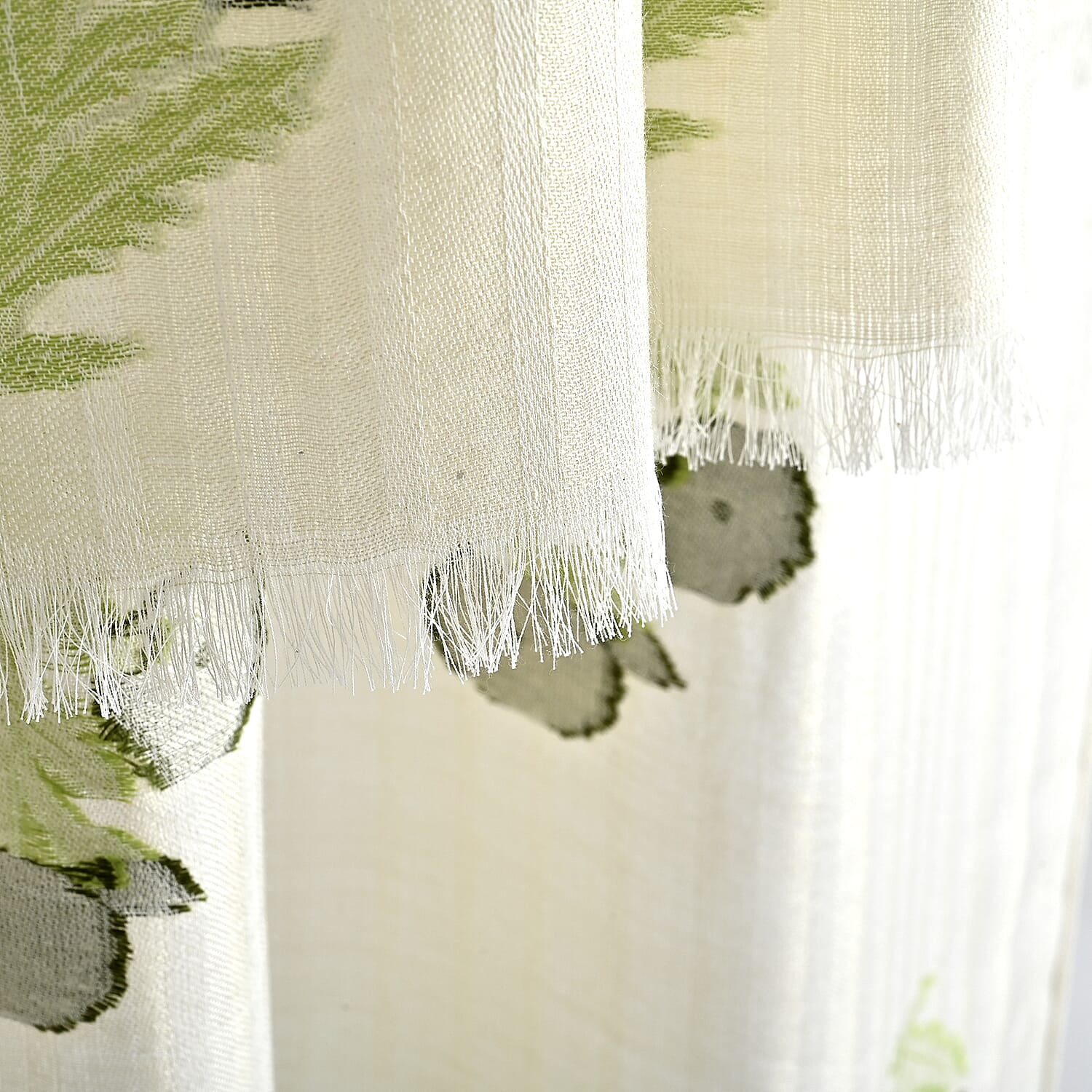 - Maisi Cotton Floral Printed Tassel Scarf (70 x 190 cm) - Beige
